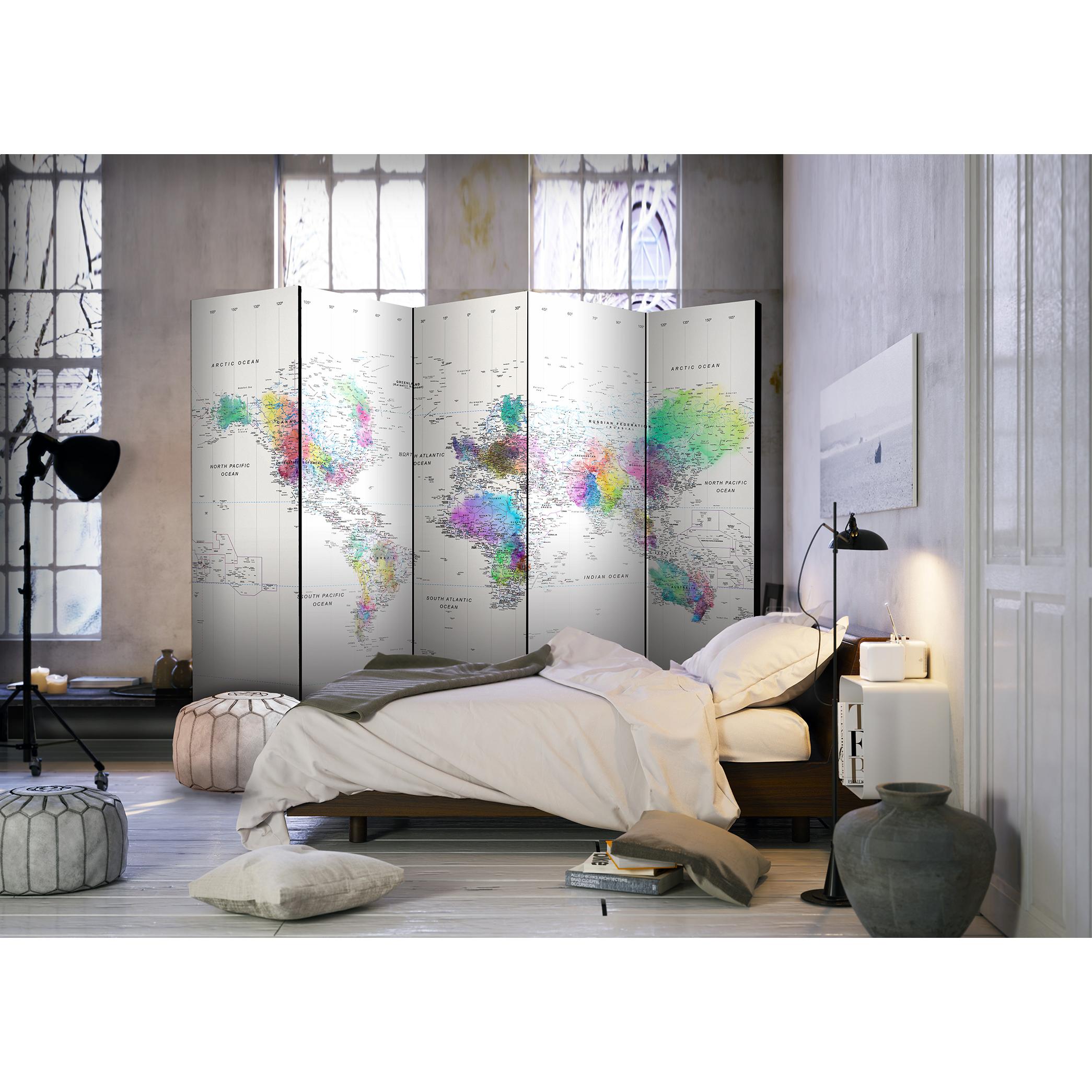 Rumsavdelare Skärmvägg Arkiio White-Colorful World Map 225x172 cm