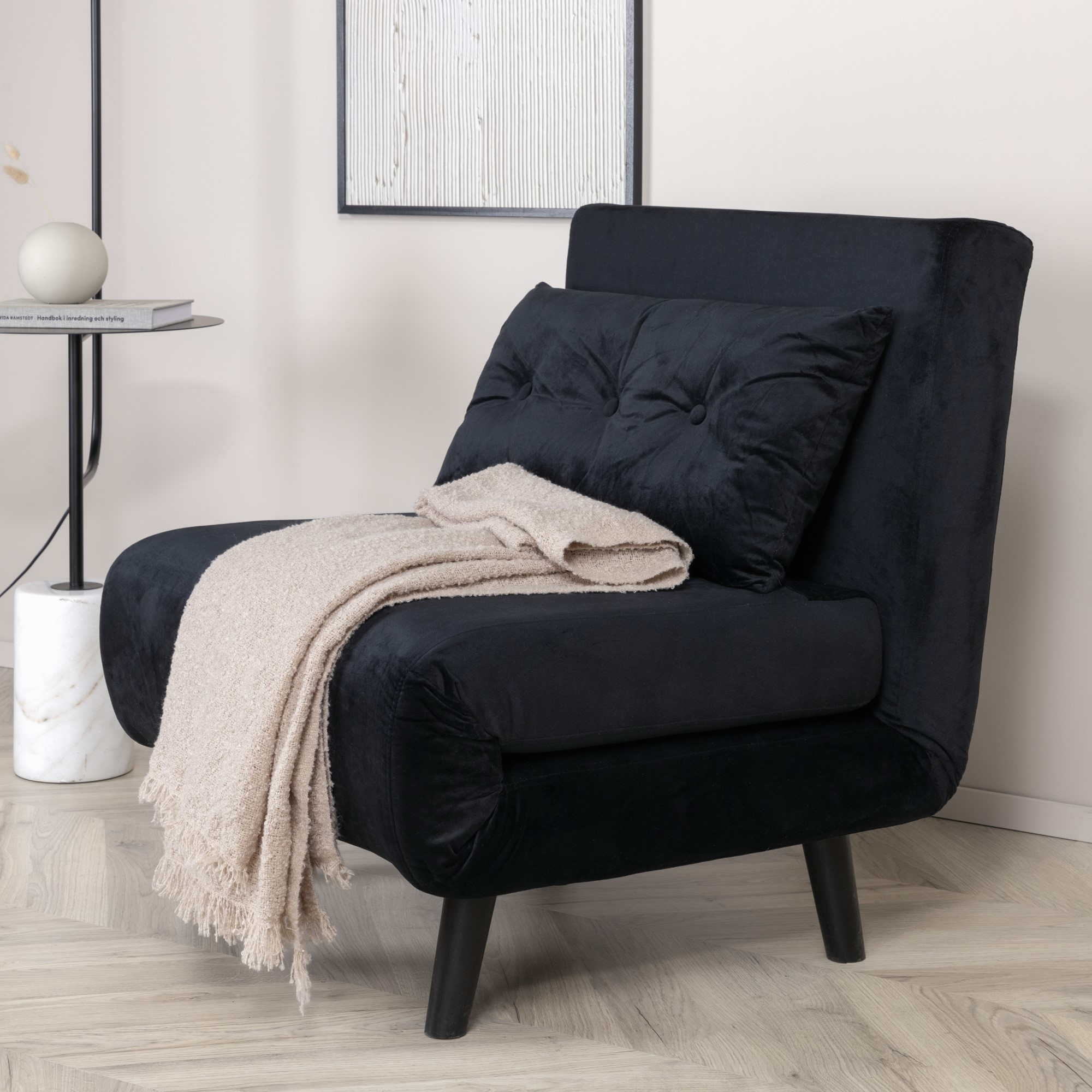 Vicky Folding Bed Single - Black / Black Velvet Svart
