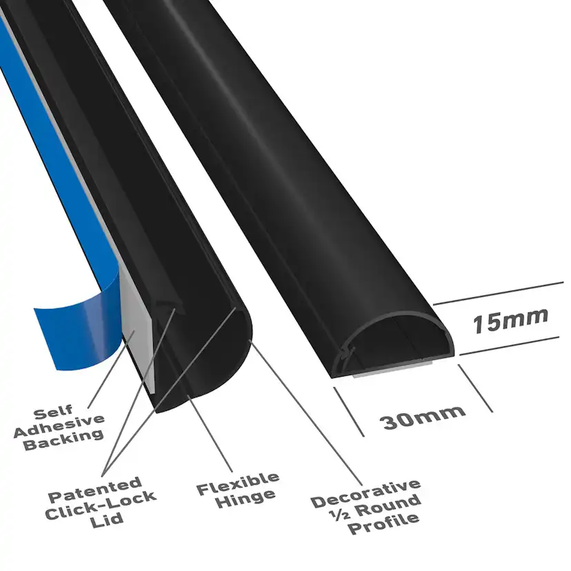 Kabelkanal D-LINE Kabelhanteringssats Svart 30x15 3x1.0m Självhäftande