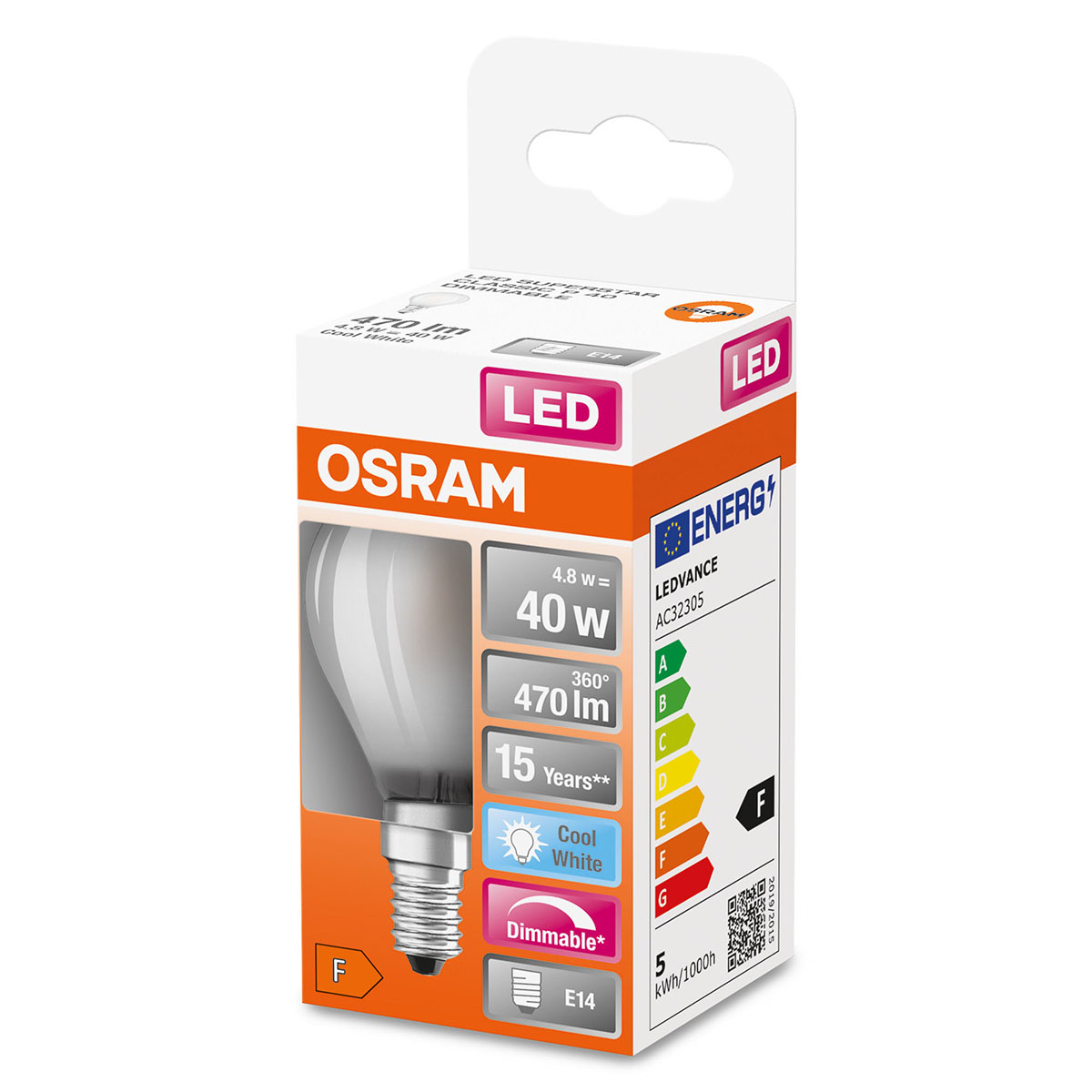 LED-Lampa Osram Klot (40) E14 Dim Matt 840 Cl P