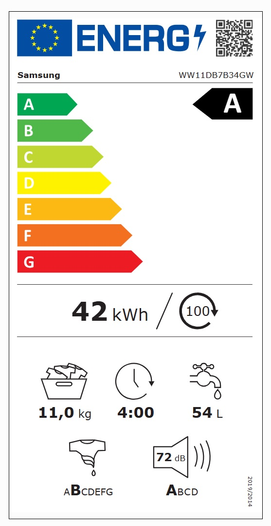 Frontmatad tvättmaskin Samsung WW11DB7B34GWU3 11Kg