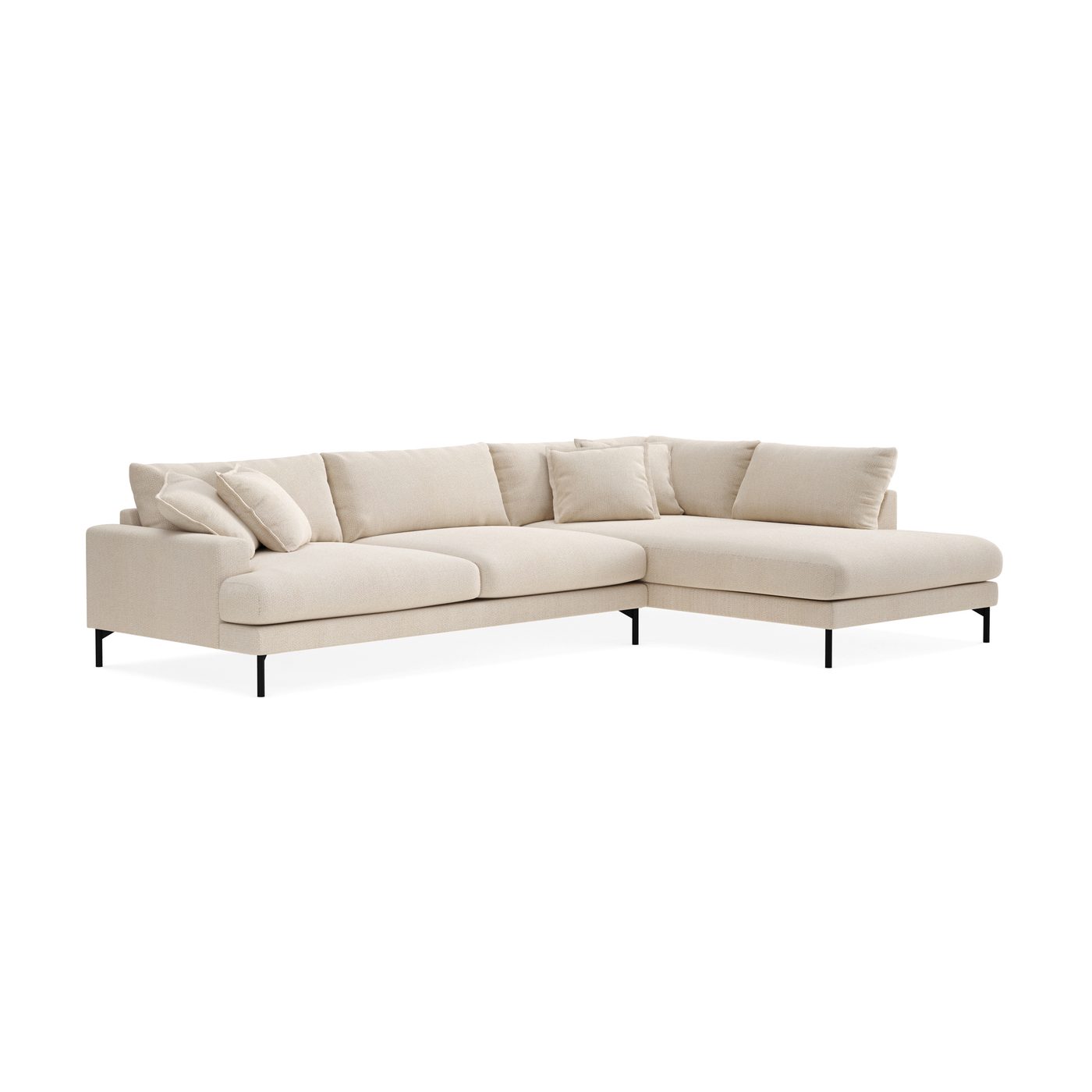 Schäslongsoffa Scandi Days Menard Premium Djup 5-sits Silencio 03, Ljusbeige Chenille, Högervändx