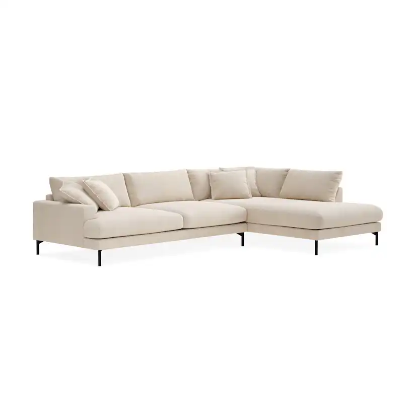 Schäslongsoffa Scandi Days Menard Premium Djup 5-sits Silencio 03, Ljusbeige Chenille, Högervändx