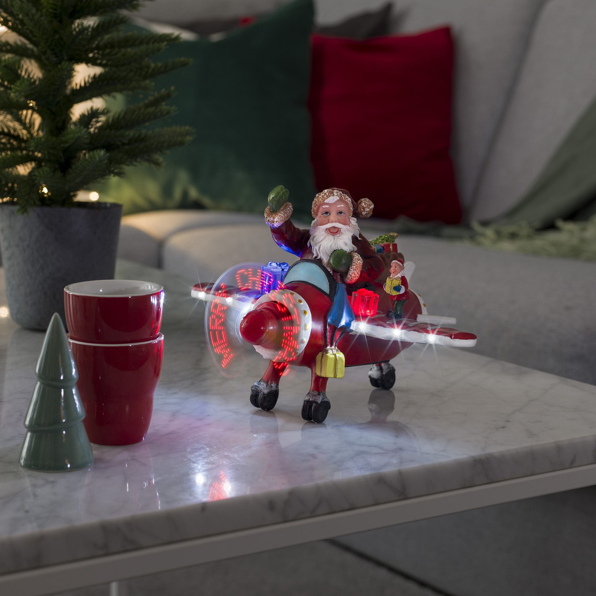 Juldekoration Gnosjö Konstsmide Fiberoptiskt Flygplan med Tomte