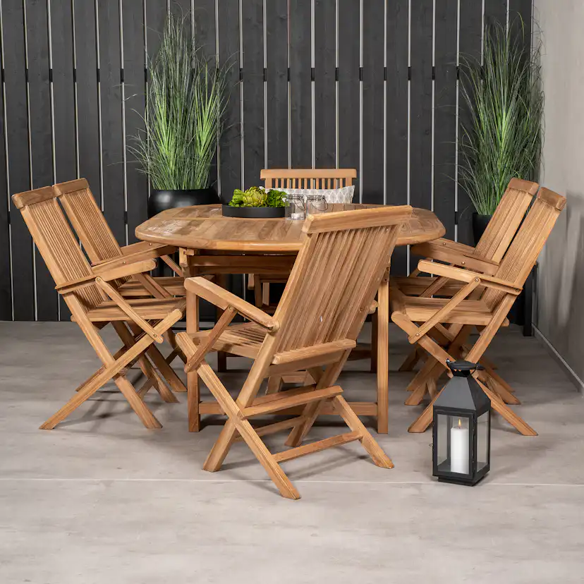 Matgrupp Venture Home Kenya 180-240x120 Teak med 6 Fällbara Stolar med Armstöd