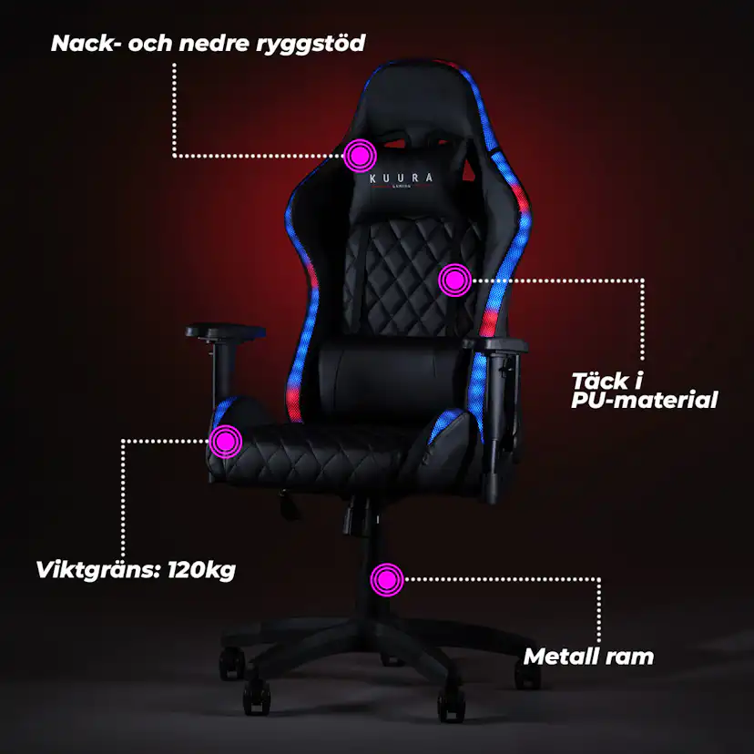 Gamingstol Kuura RGB Svart Justerbar med Inbyggda RGB-Lampor