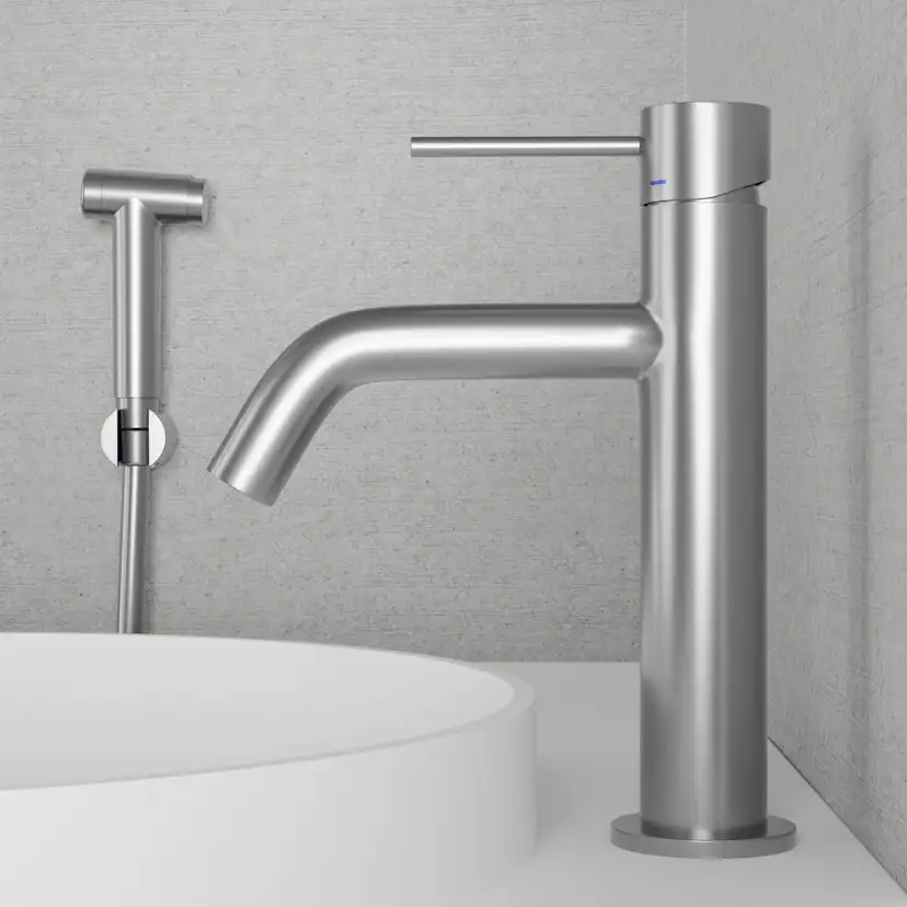 Tvättställsblandare Scandtap Steel Voyage Medium med Sidodusch