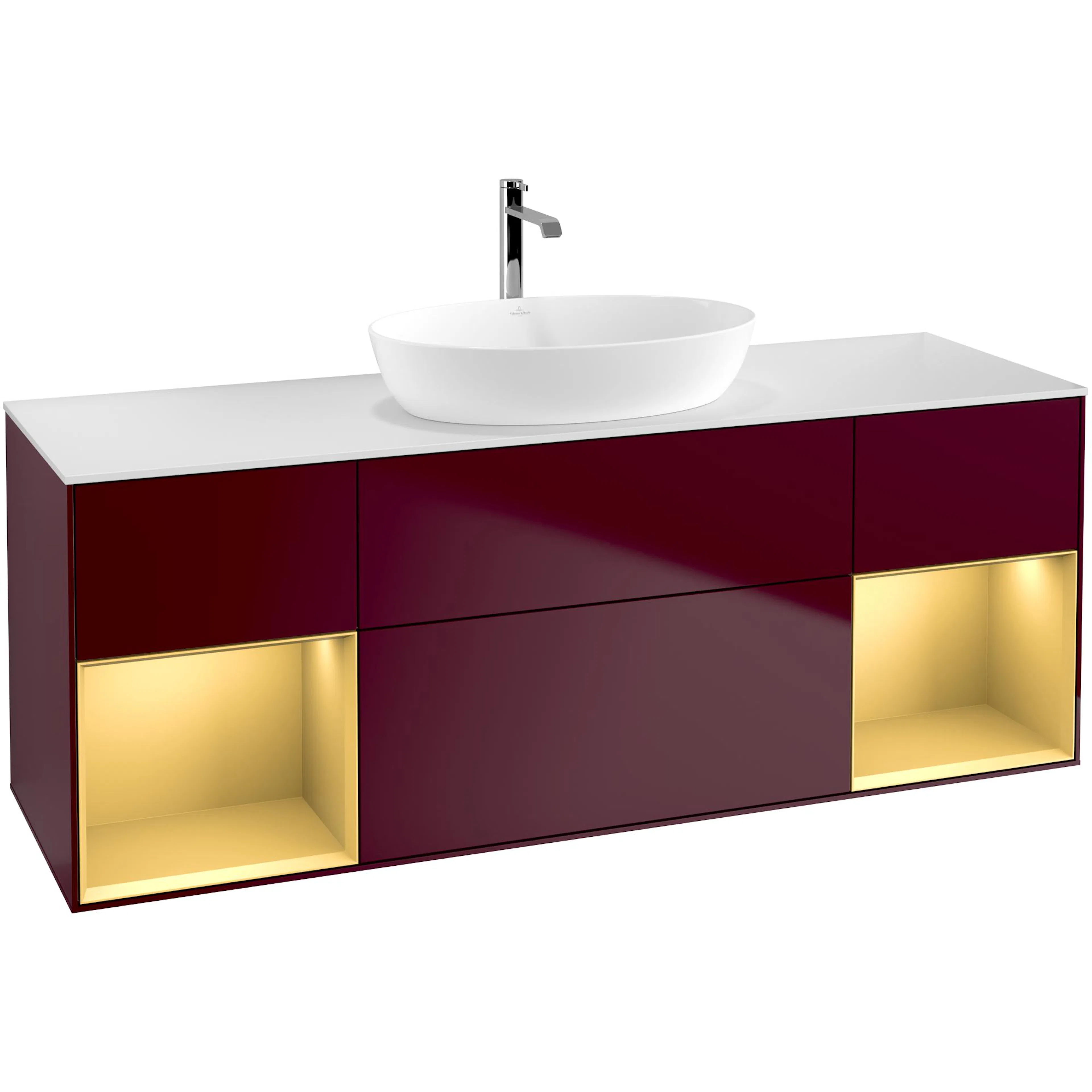 Tvättställsskåp Villeroy & Boch Finion GD01HFHB Pion Mattlack/Guld Mattlack med bänkskiva i Mattvitt glas med Väggbelysning Utan Blandarhål utan Väggbelysning