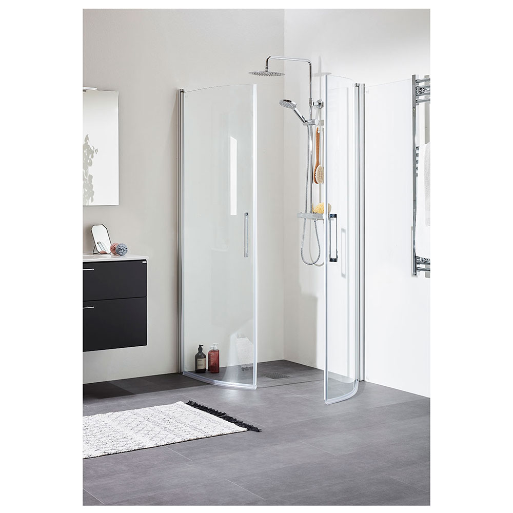 Duschhörna FIX TREND R 99 SILVER MATT KLA 900x900 mm, Klarglas