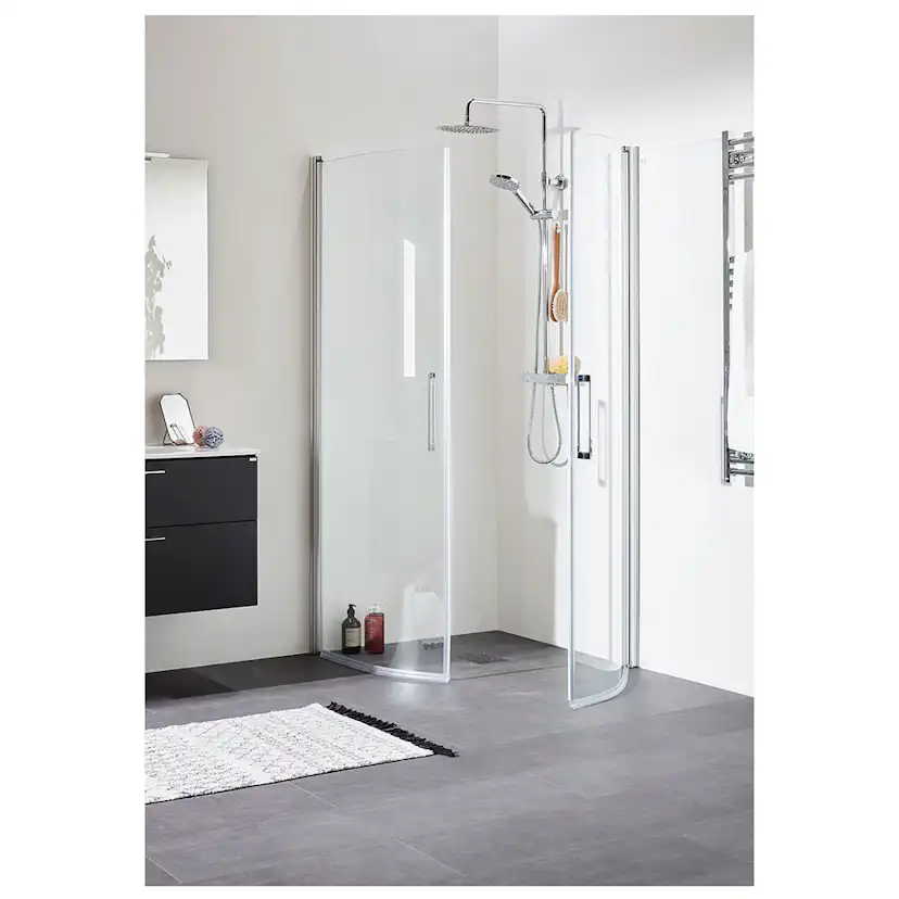 Duschhörna FIX TREND R 99 SILVER MATT KLA 900x900 mm, Klarglas