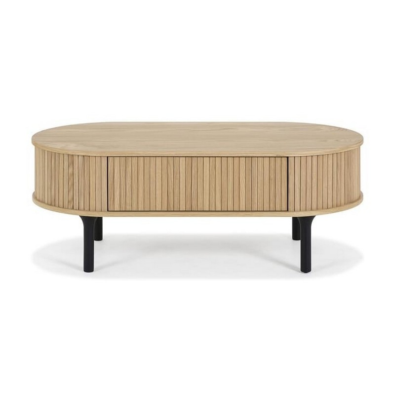 Soffbord In Living Noira Naturfärgad Ovalt Vardagsrumsbord med Förvaring 118cm