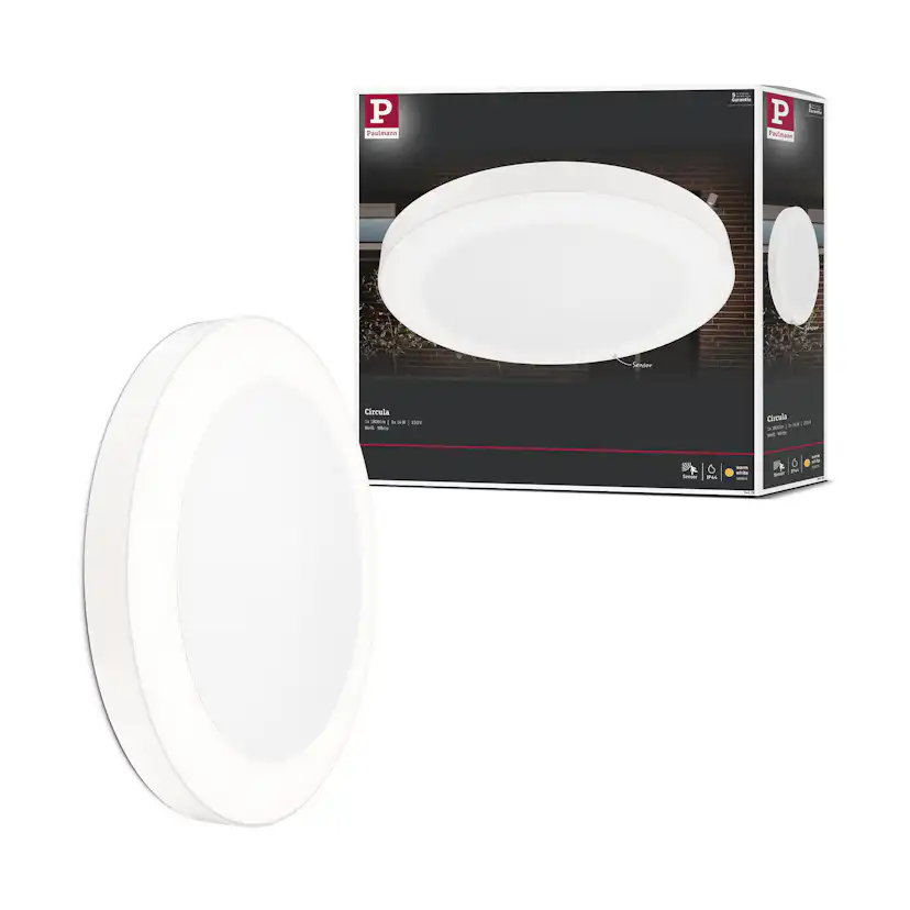 Taklampa LED Paulmann Circula med Skymningsstyrd rörelsedetektor Seawater Resistant IP44 230V Färg: Vit