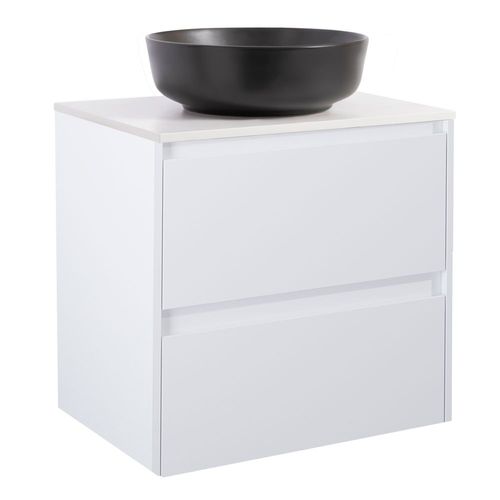 Luxo 60Vitm Bs Vit+Ts Rund Sv Färg Tvättställsskåpet: Matt Vit, Färg Bänkskiva: Vit, Färg Tvättställ: Svart - B: 606 mm, H: 737 mm, D: 470 mm
