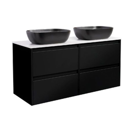 Tvättställsskåp Alterna Luxor 120 Dubbelt med Bänkskiva Kvartskomposit och Rektangulärt Tvättställ