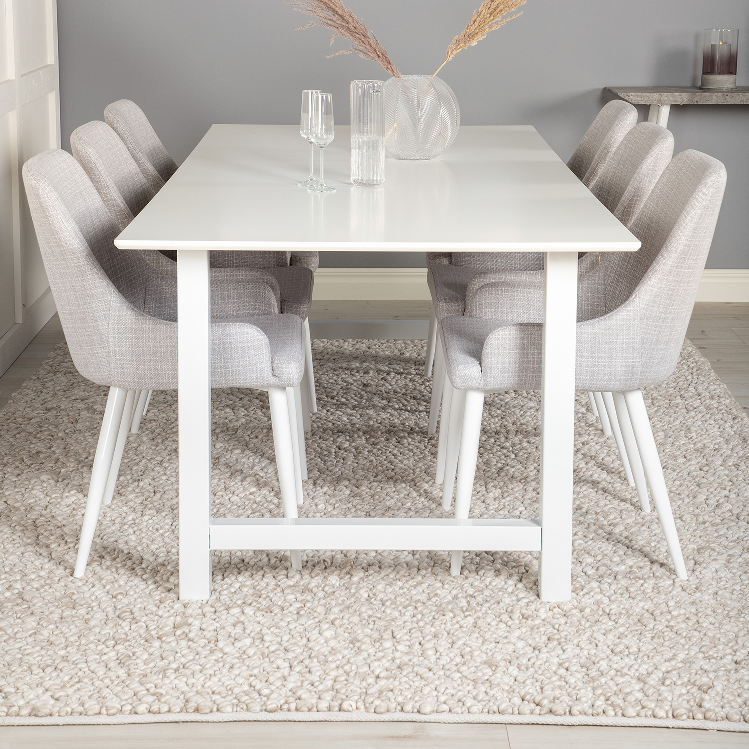 Count Dining Table 220x100 cm+Plaza Dining chair Vit/Ljusgrå