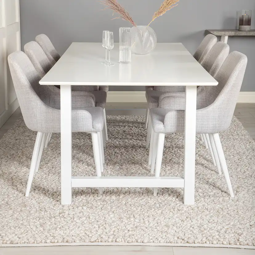 Count Dining Table 220x100 cm+Plaza Dining chair Vit/Ljusgrå