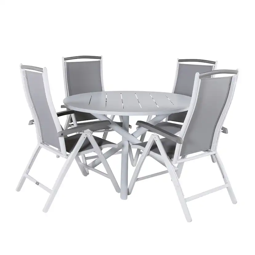 Alma Dining Table - White Alu - ø120cm+Albany 5:pos Chair - Vit