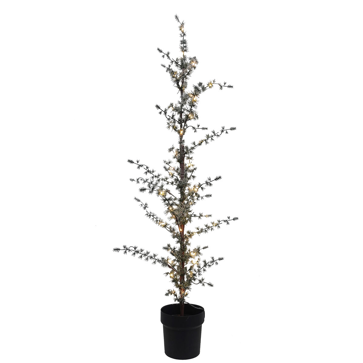 Plastgran Nordic Winter Konstgjort Lärkträd i Kruka med Snö och Ljus 120 cm