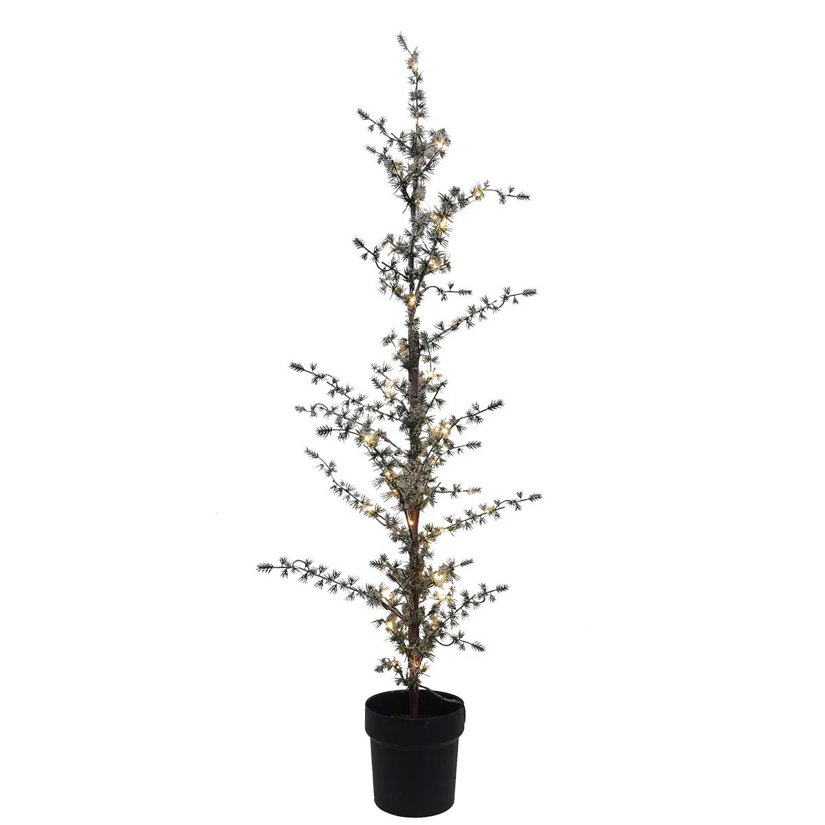 Plastgran Nordic Winter Konstgjort Lärkträd i Kruka med Snö och Ljus 120 cm