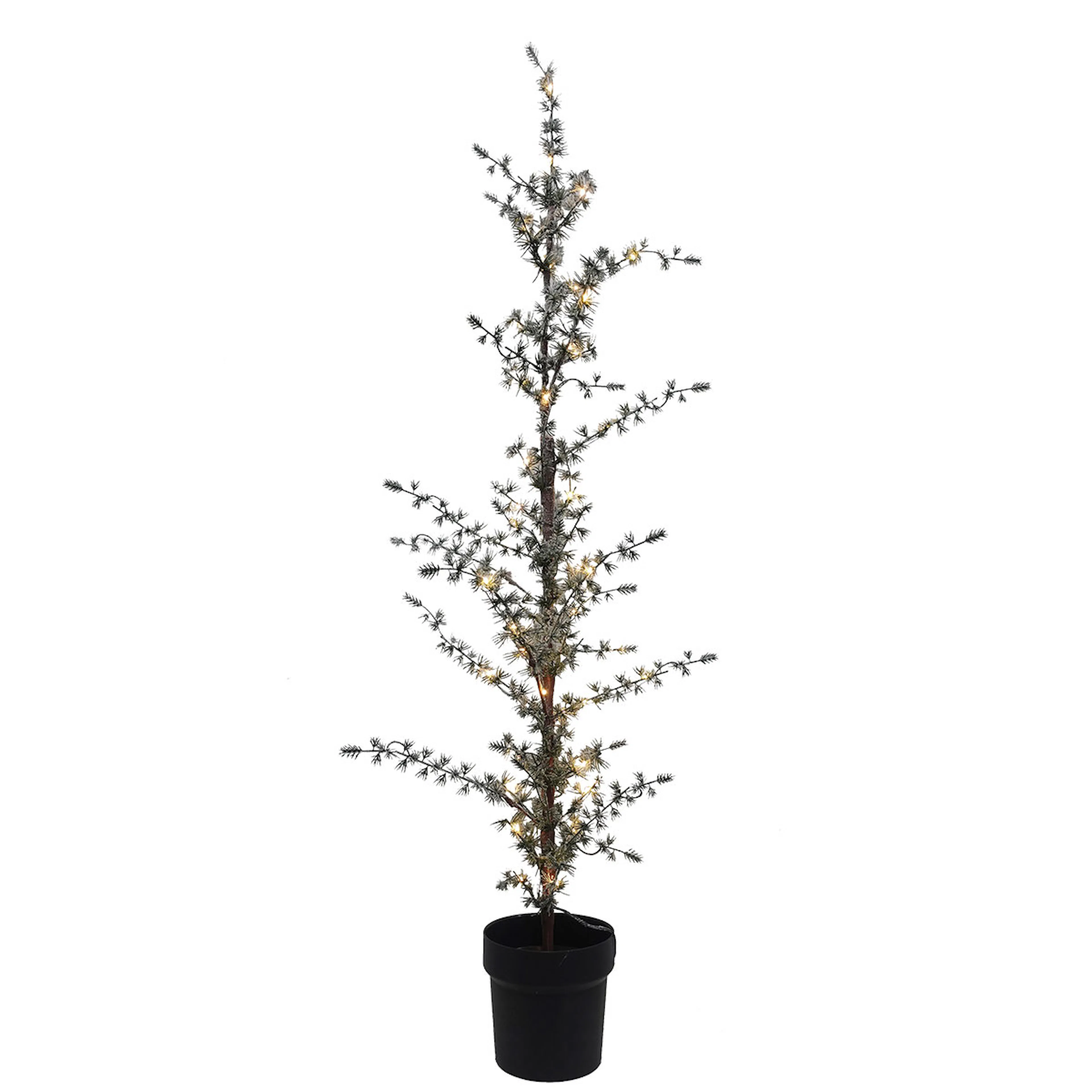 Plastgran Nordic Winter Konstgjort Lärkträd i Kruka med Snö och Ljus 120 cm