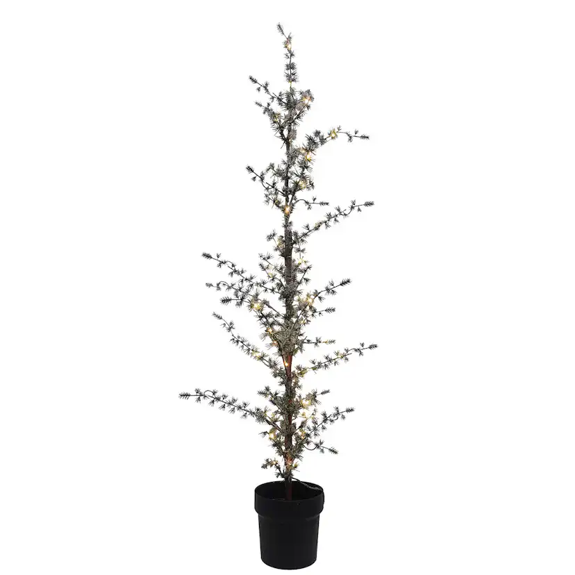 Plastgran Nordic Winter Konstgjort Lärkträd i Kruka med Snö och Ljus 120 cm