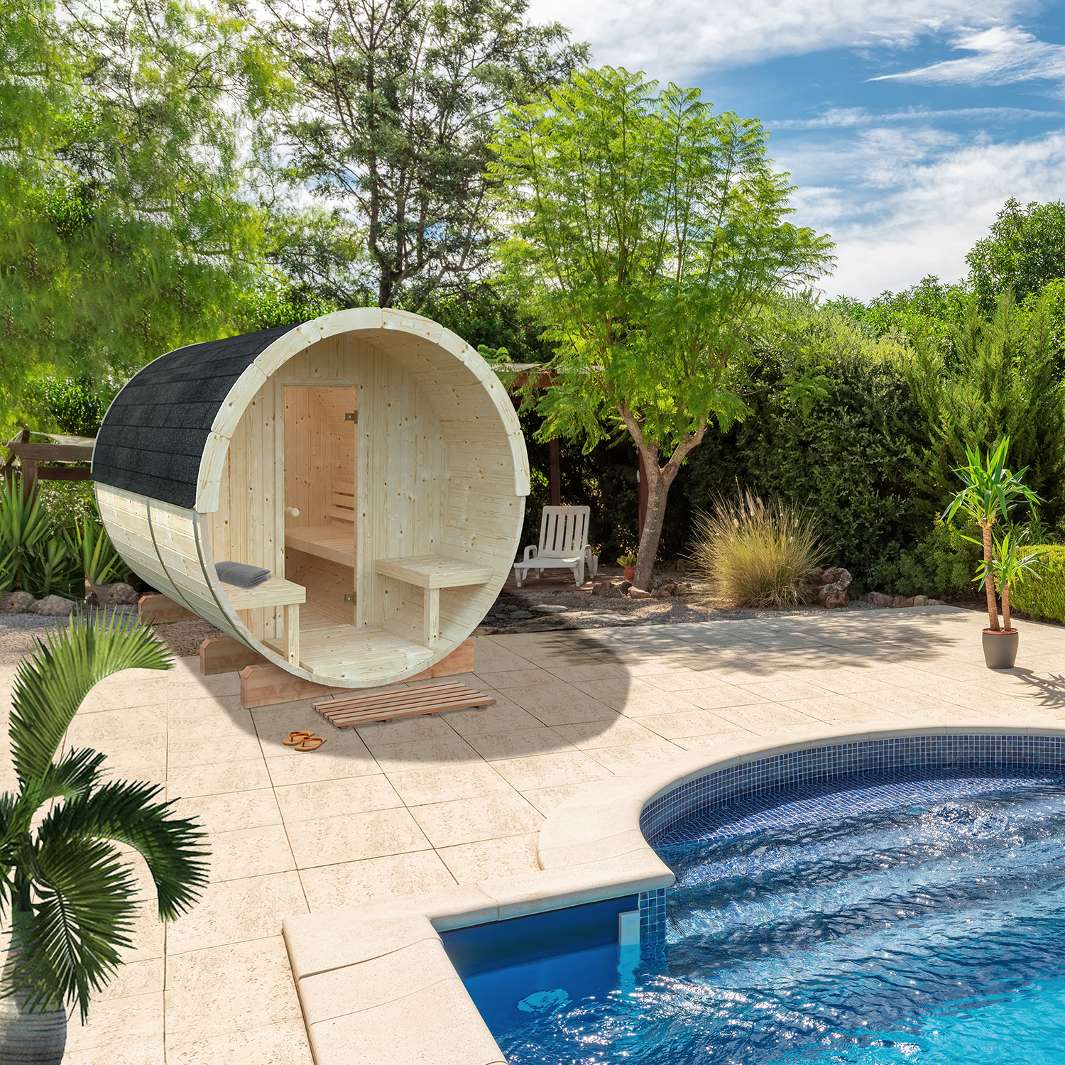 Bastutunna Palmako Anita Byggsats med Altan & Obehandlat Trä