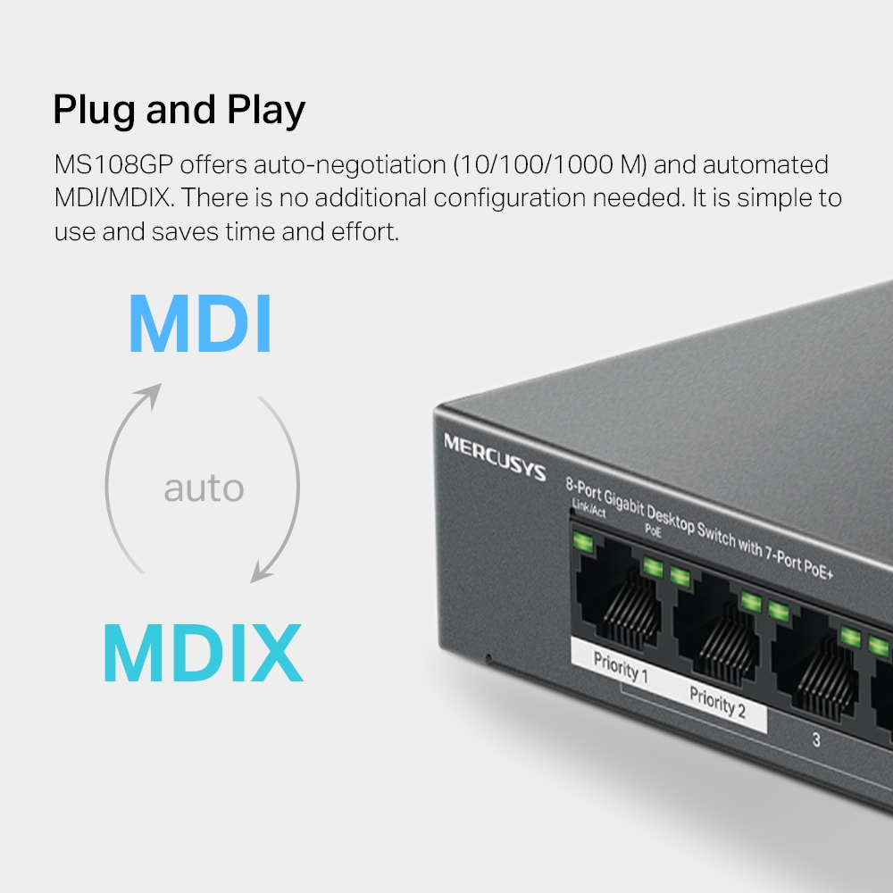 Desktop Switch Mercusys MS108GP 8-Port GIGABIT with 7-Port PoE+