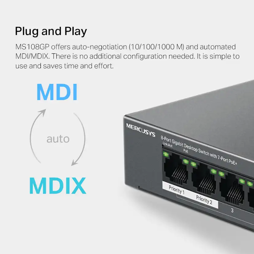 Desktop Switch Mercusys MS108GP 8-Port GIGABIT with 7-Port PoE+