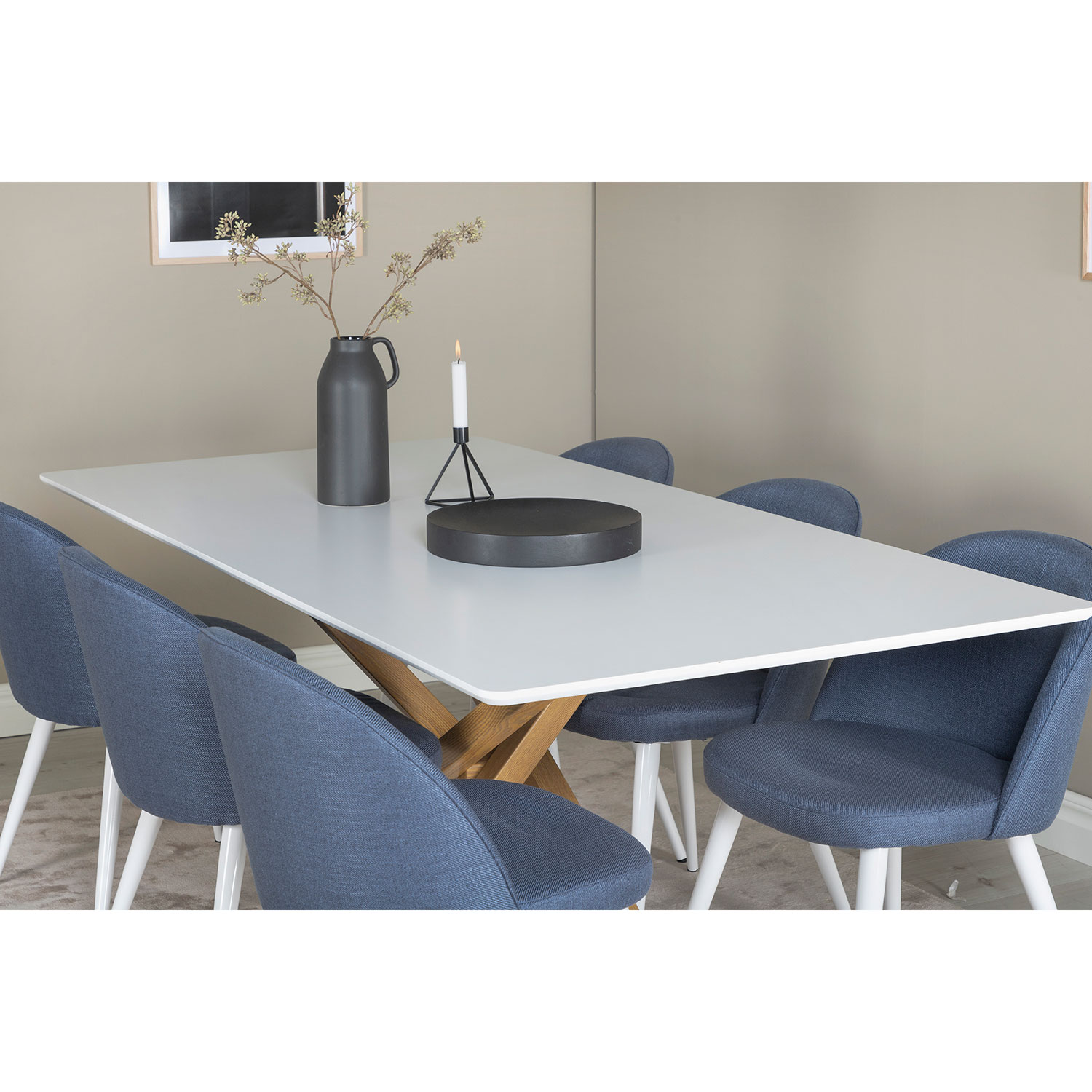 Piazza Dining Table - 180*90*75 - White / Oak+Velvet Dining Blå/Vit