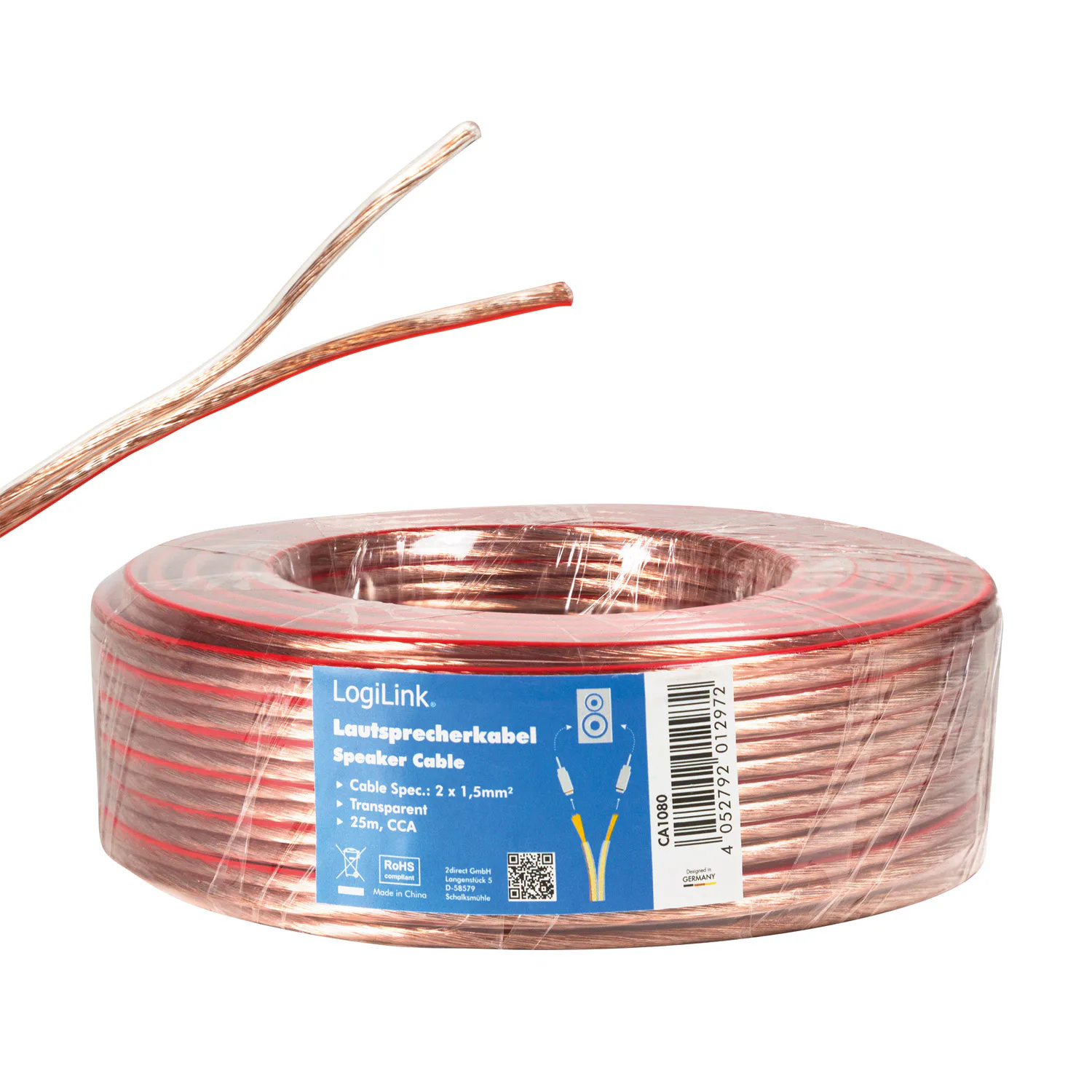 Högtalarkabel LogiLink 2x1,5 mm² Transparent