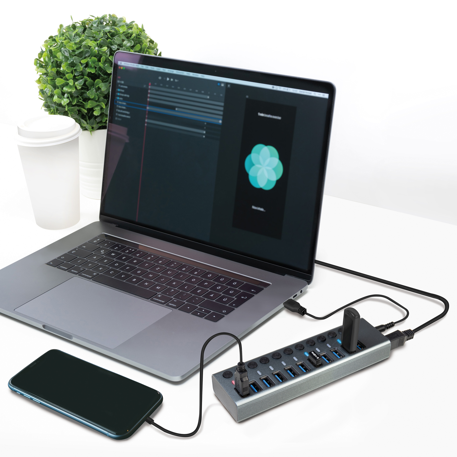 USB-hub LogiLink 10+1-port med Separata På/Av-knappar USB 3.2 Gen 1