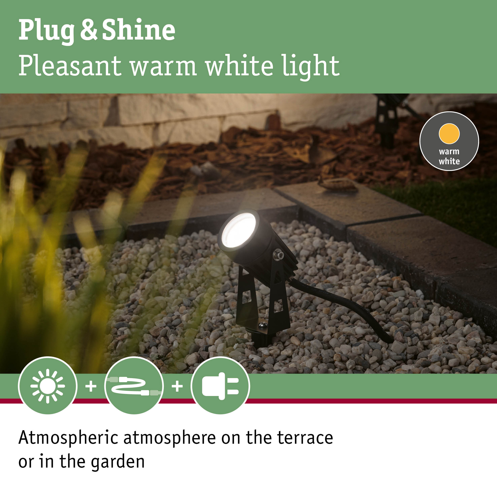 Spotlight Paulmann Basic Spot Plug & Shine LED IP65 24V 3-pack med Transformator och kabel
