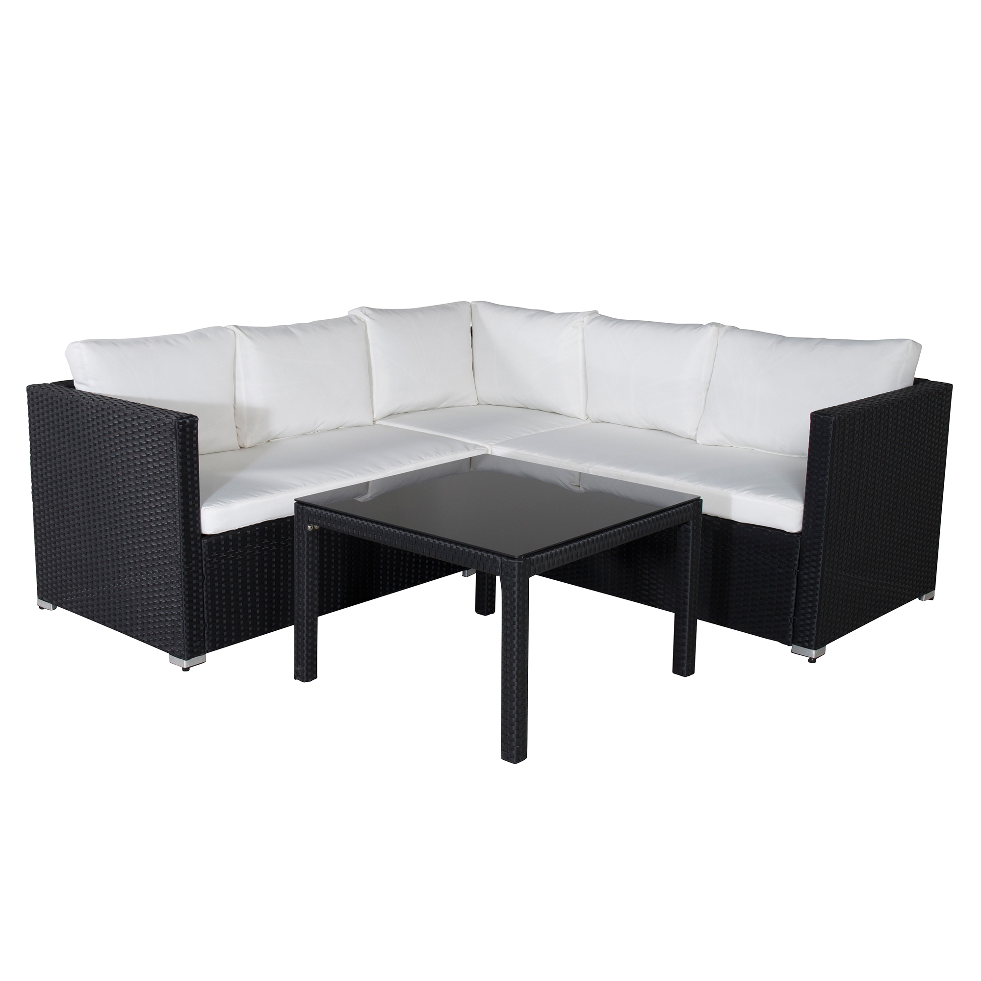 Kuba Sofa Set - Black Wicker White Cushion Svart/Vit