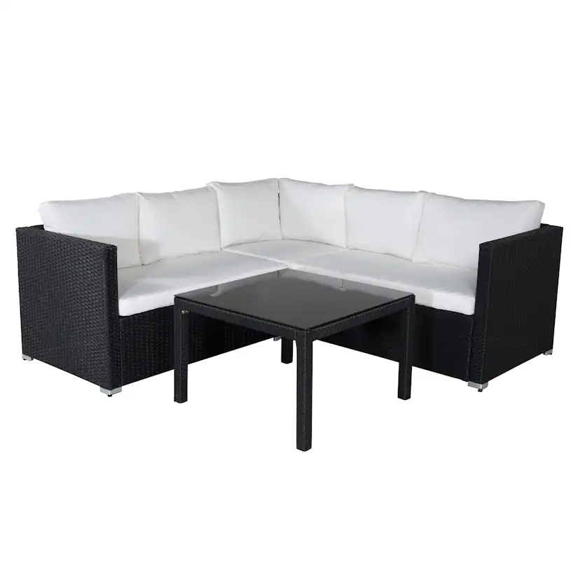 Kuba Sofa Set - Black Wicker White Cushion Svart/Vit