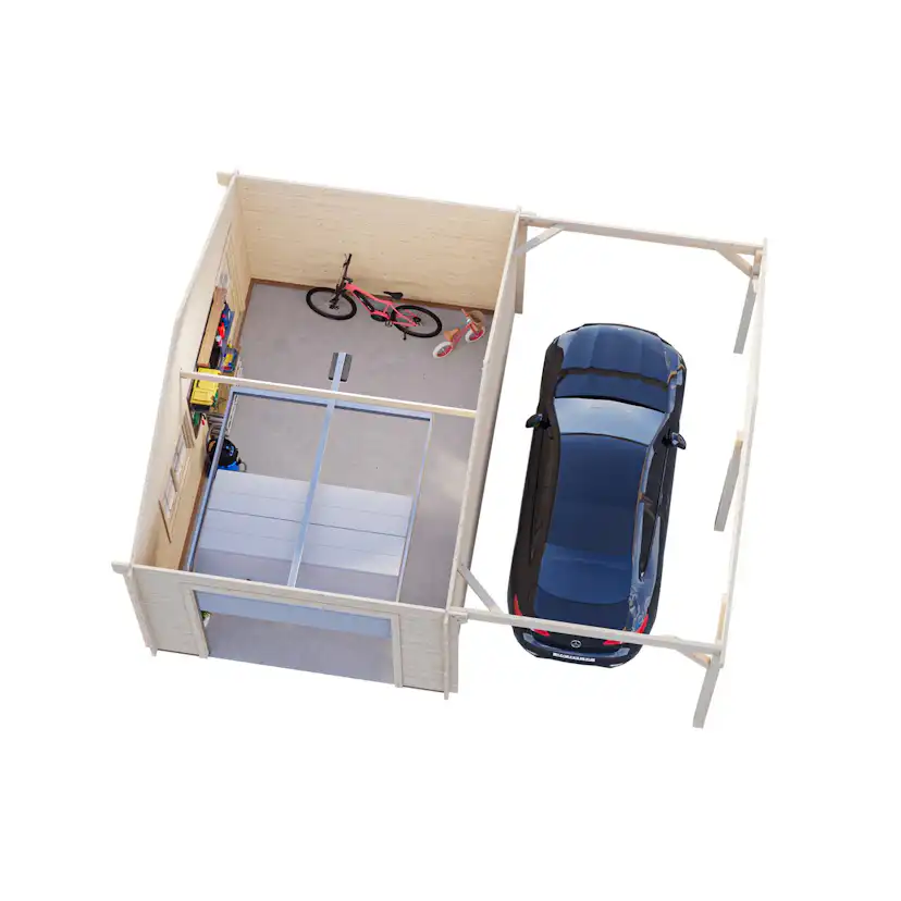 Roger 19,0+16,2 m2 with sectional door GYDIP Impregnerad grå