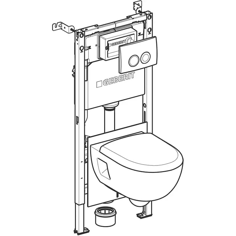 Toalettpaket Geberit Renova Rimfree med Delta WC-Fixtur och Spolplatta