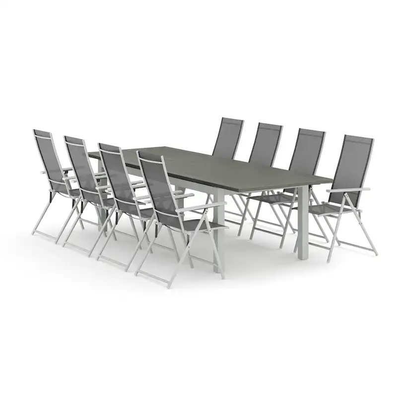 Trädgårdsgrupp Comfort Garden Monaco utomhus matgrupp förlängningsbart 210/310x90 med 8 Sanna positionsstolar