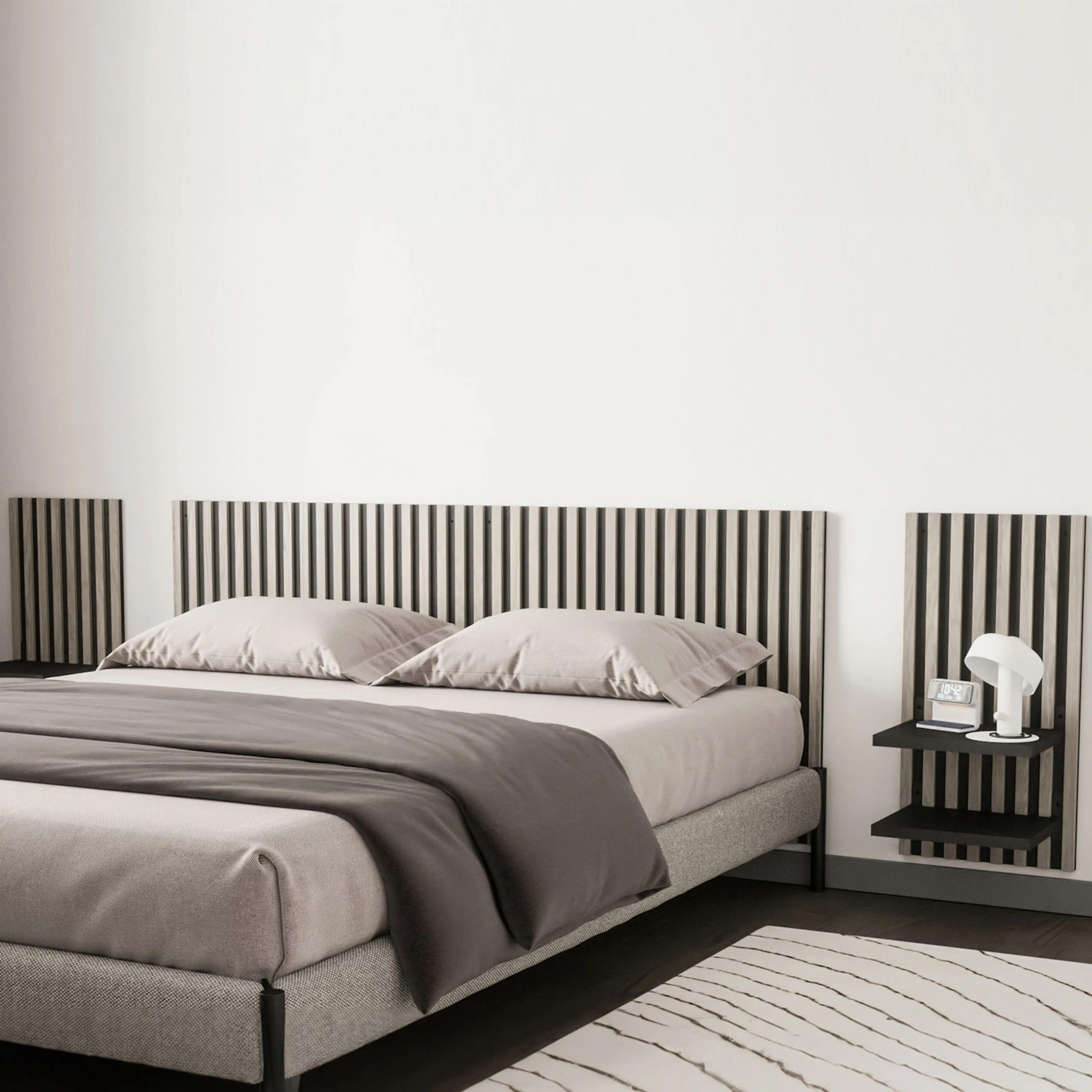 Pau Wall Panel- Bed Headboard W94,5 x H80 x B2,8 - Black/Whi Vitpigmenterad Ek