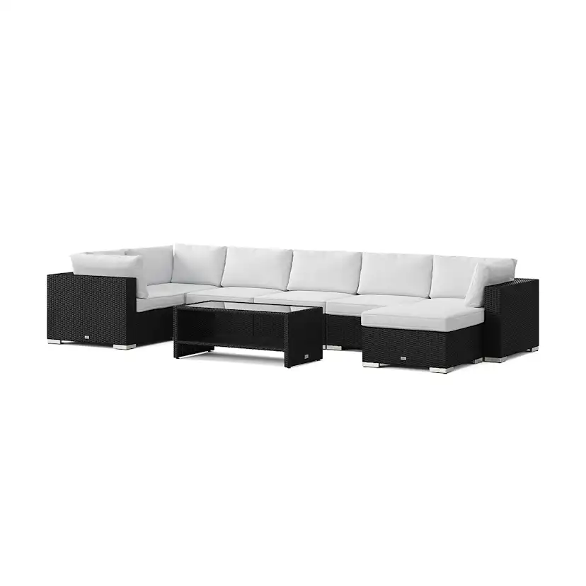 Loungegrupp Comfort Garden Bahamas U-formad utomhus loungegrupp 7-sits med vändbar divan och bord med hylla