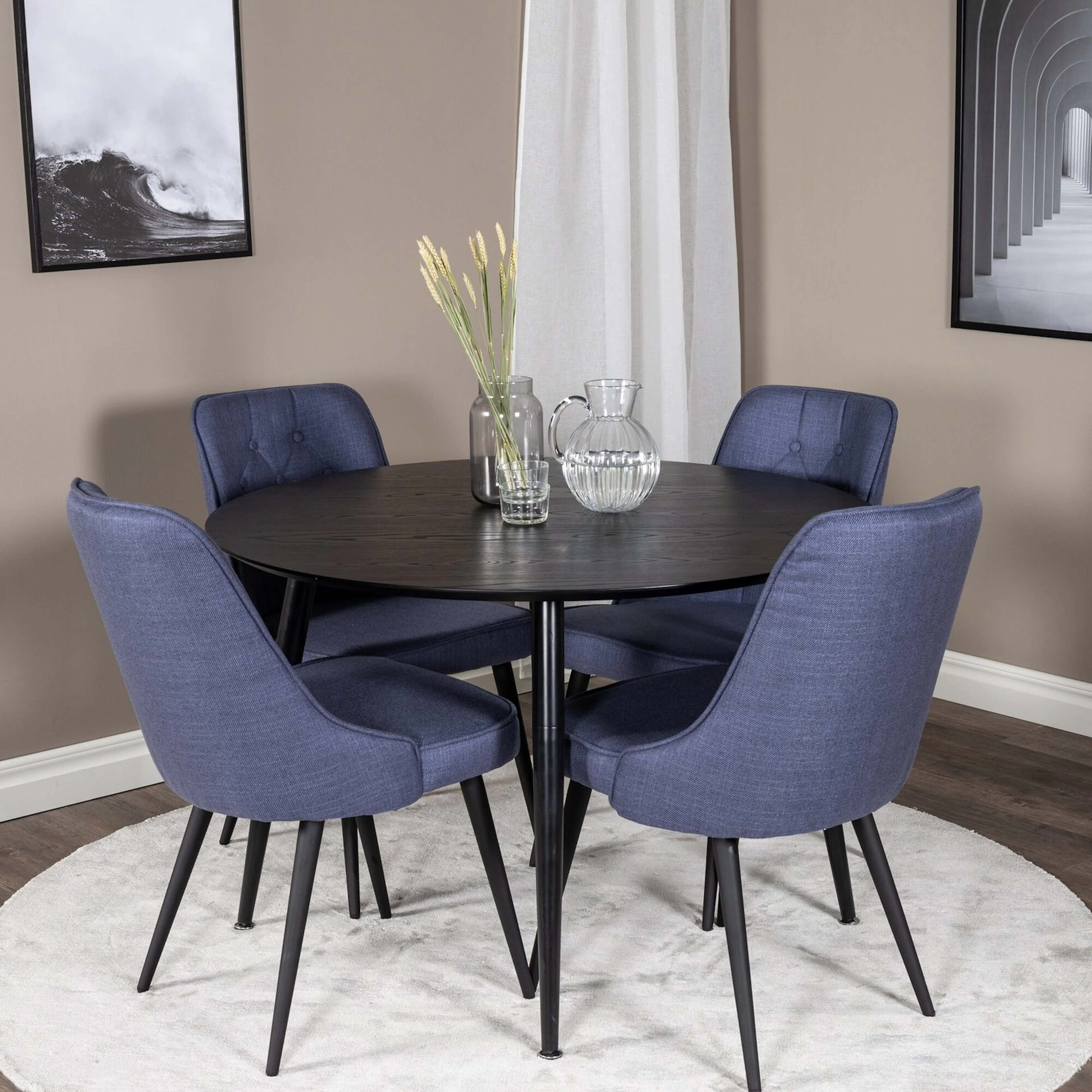 Dipp Table - Black Veneer / AllVelvet Chair -Blue Fabric_4 Svart/Blå