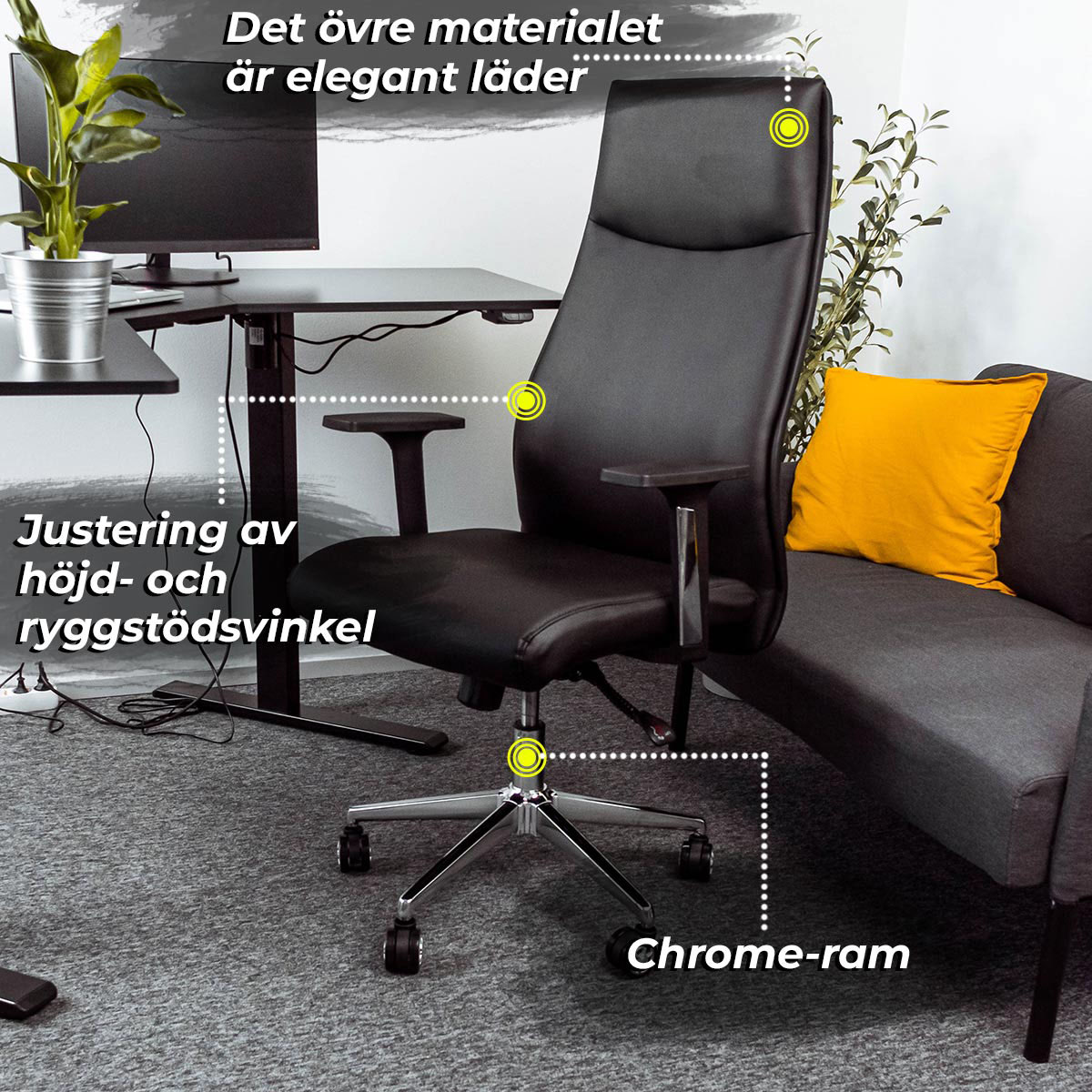 Kontorsstol Lykke Boss Stol i Läder med Justerbar Höjd & Ryggstöd