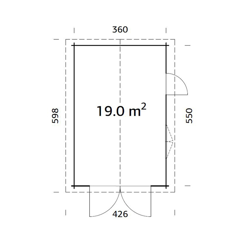 Garage Roger 19,0 m2 med dörr Obehandlad