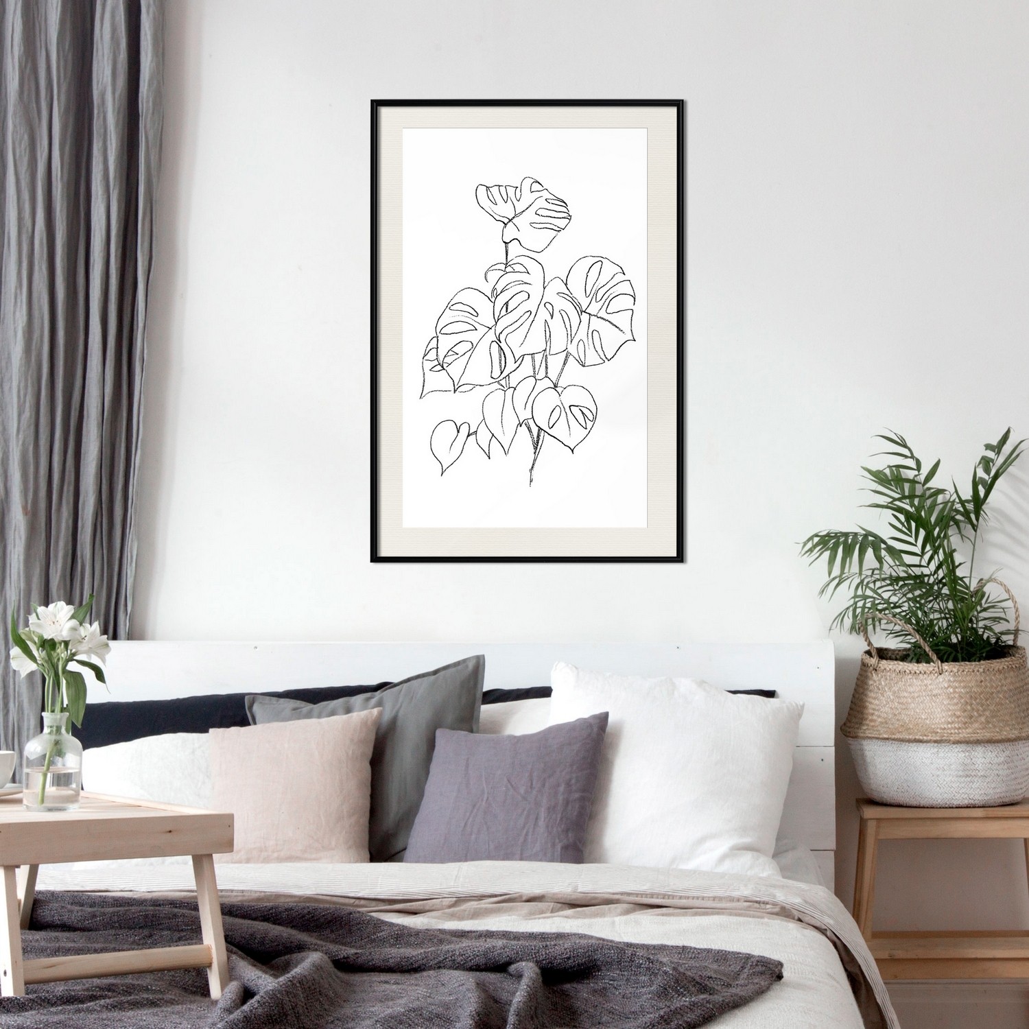 Affisch - Monochrome Monstera [Poster] 20x30 Svart ram med passepartout, 20x30 cm