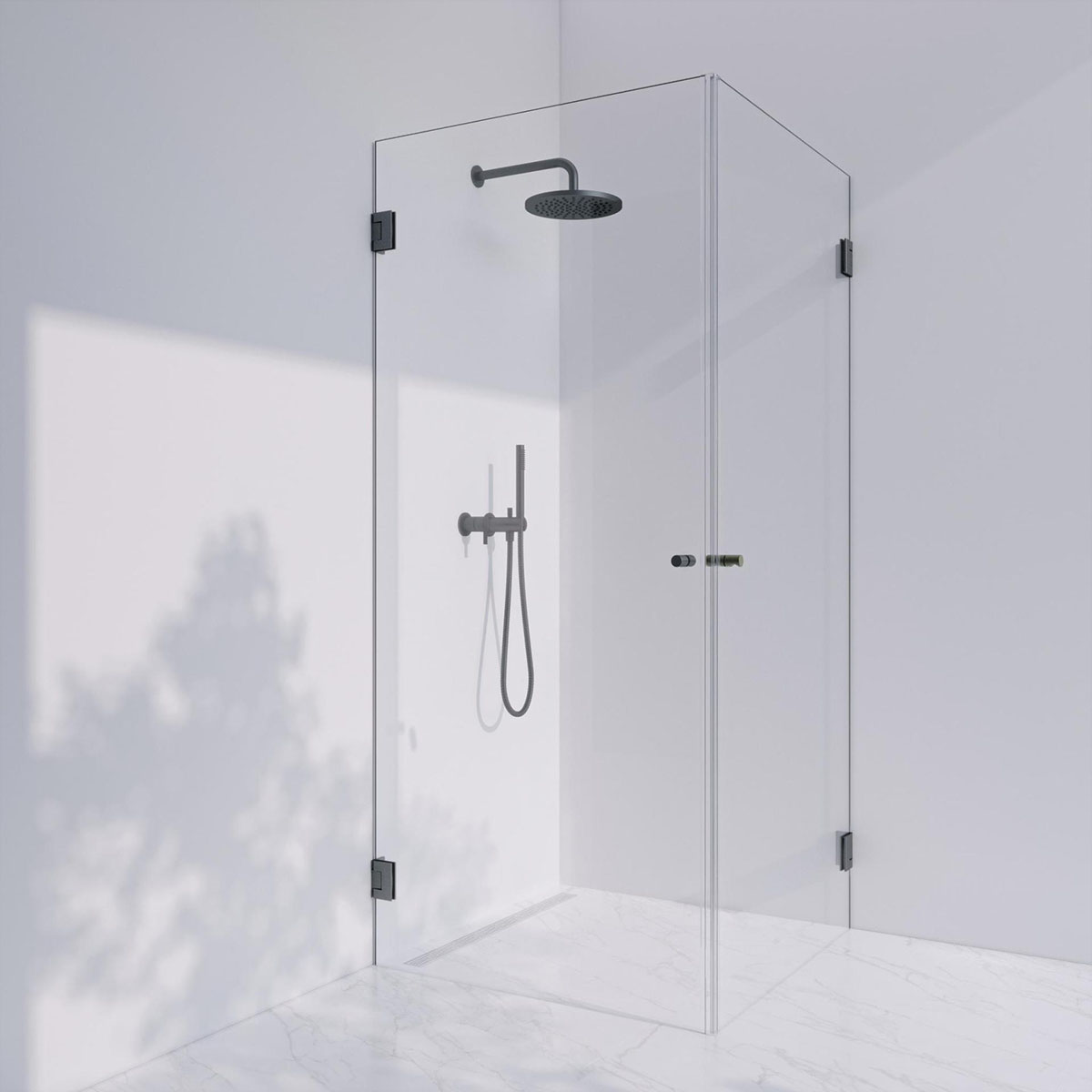 Invitrea Flair GH22/80x90/Mattsvart/Fingerhål/Ytbehandlat gl Storlek: 800x900 mm, Glastyp: Ytbehandlat, Profil: Mattsvart, Handtag: Fingerhål