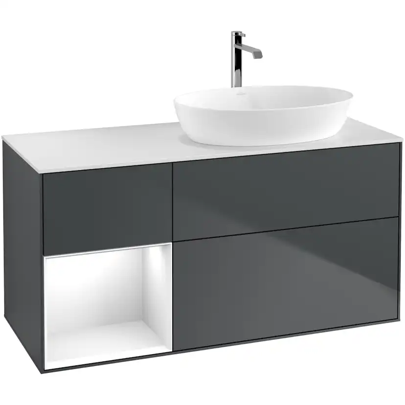 Tvättställsskåp Villeroy & Boch Finion med 3 Lådor Hylla och Bänkskiva för Ocentrerat Tvättställ från Artis & Collaro