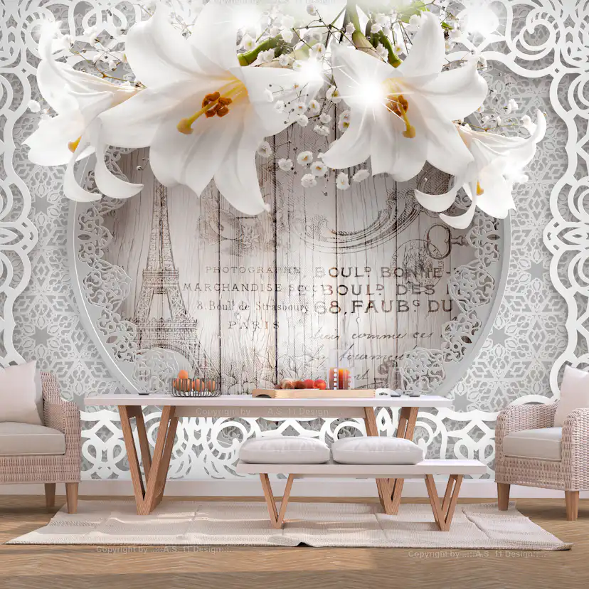 Fototapet Arkiio Självhäftande Lilies And Wooden Background