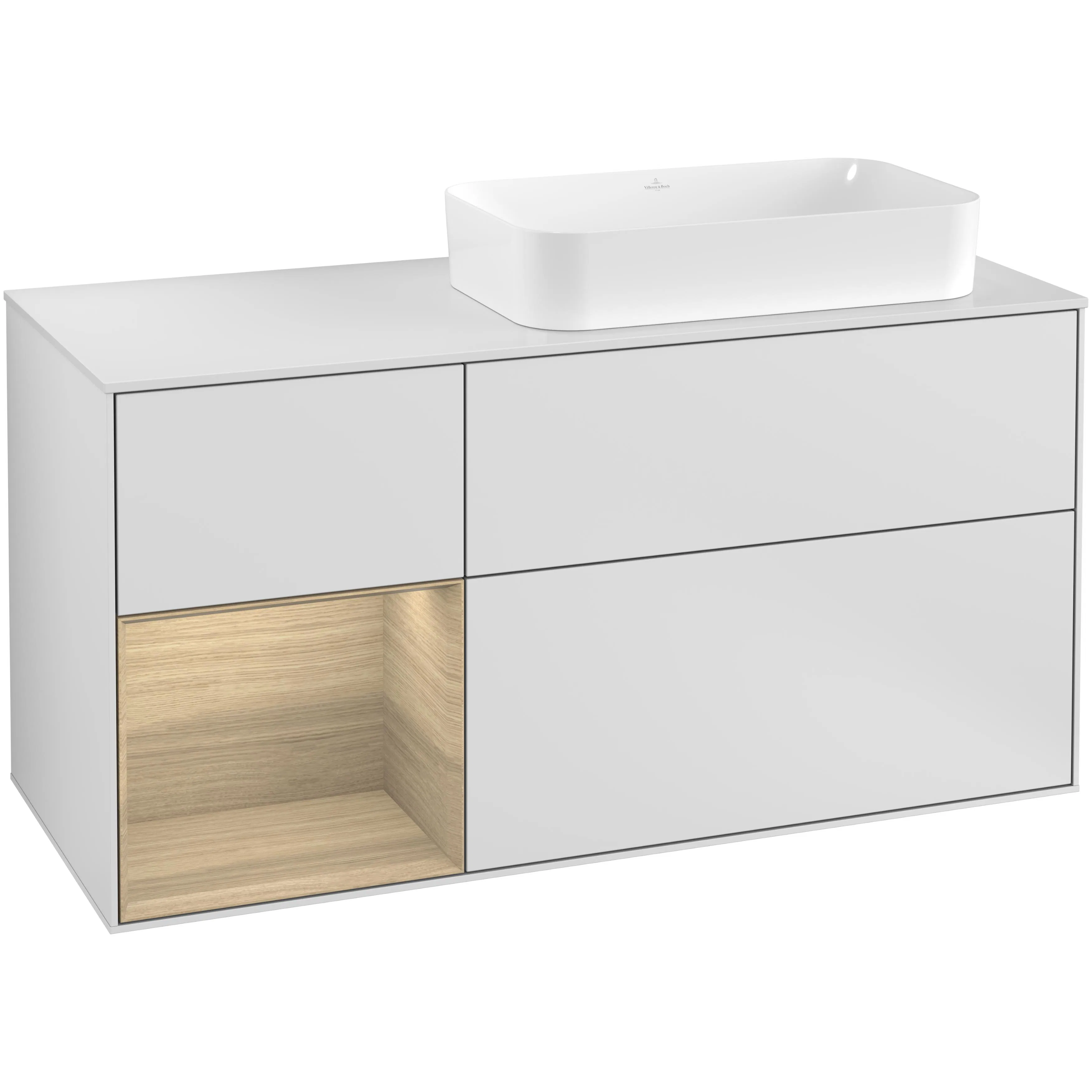 Tvättställsskåp Villeroy & Boch Finion med 3 Lådor Hylla och Bänkskiva för Ocentrerat Fristående Tvättställ