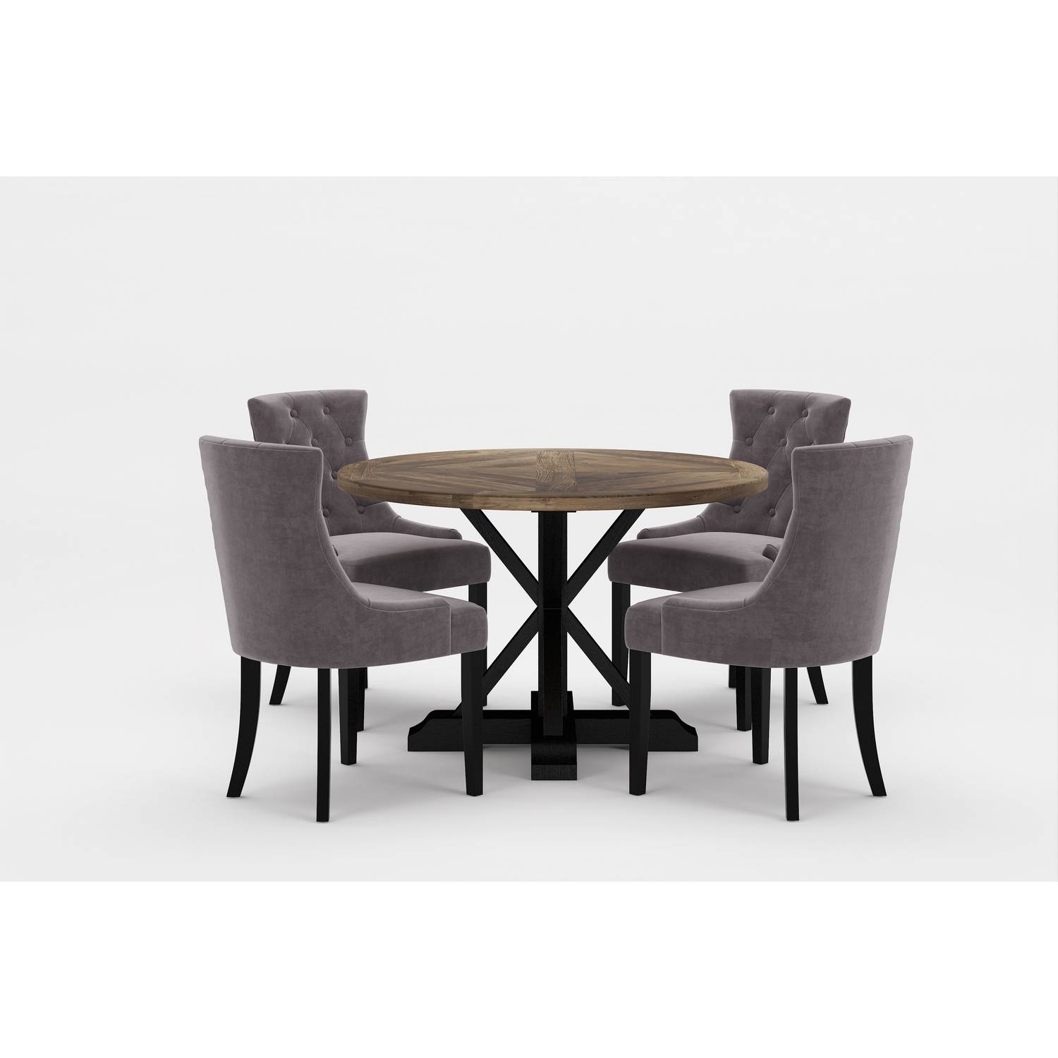 Matgrupp Bloomington Lyon Runt Matbord 120 cm Svart Bas med 4 Viktoria Matstol