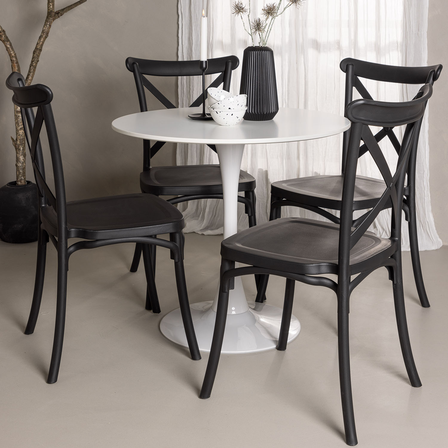 Matgrupp Venture Home Hamden Ø80 cm med 4 Crosett stolar