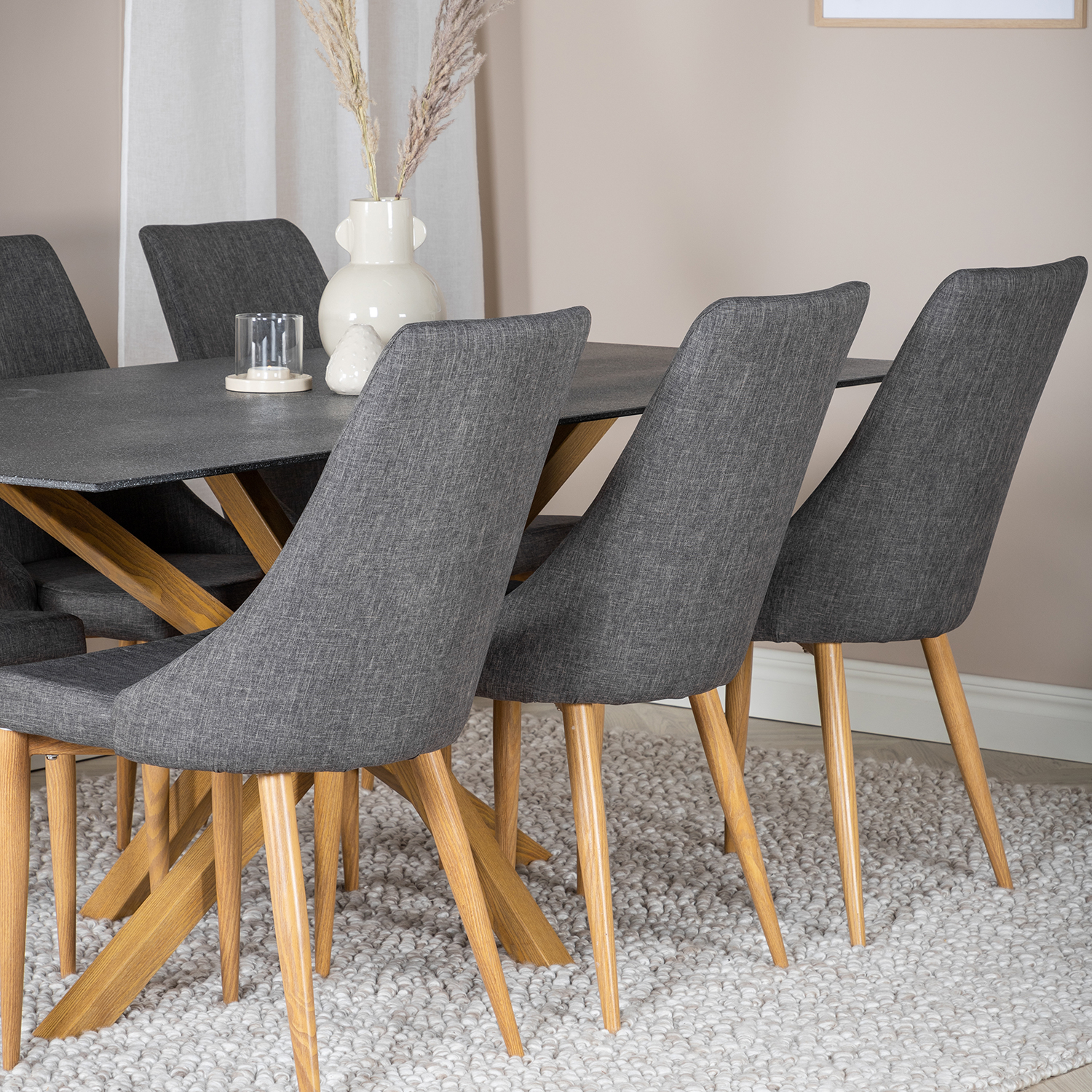 Piazza Dining Table 180x90 cm+Leone Dining Chair Grå/Ek
